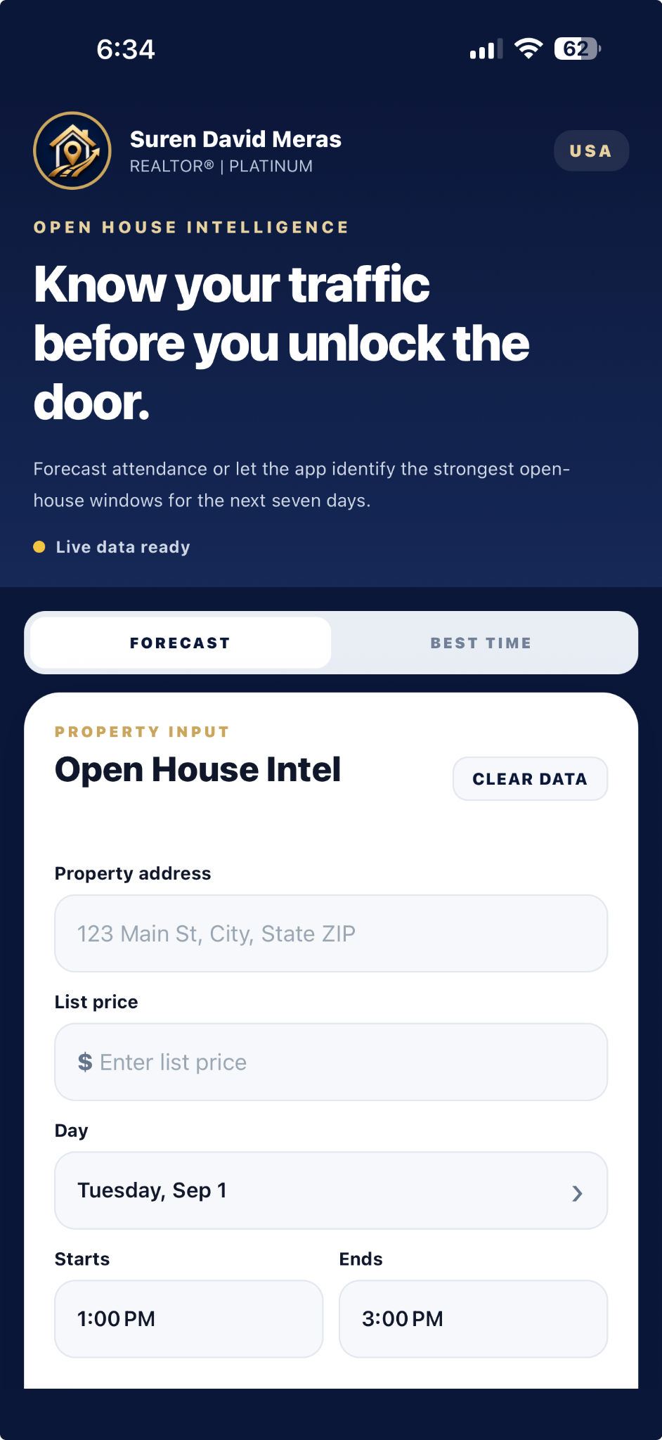Open House Intel property and open-house details screen
